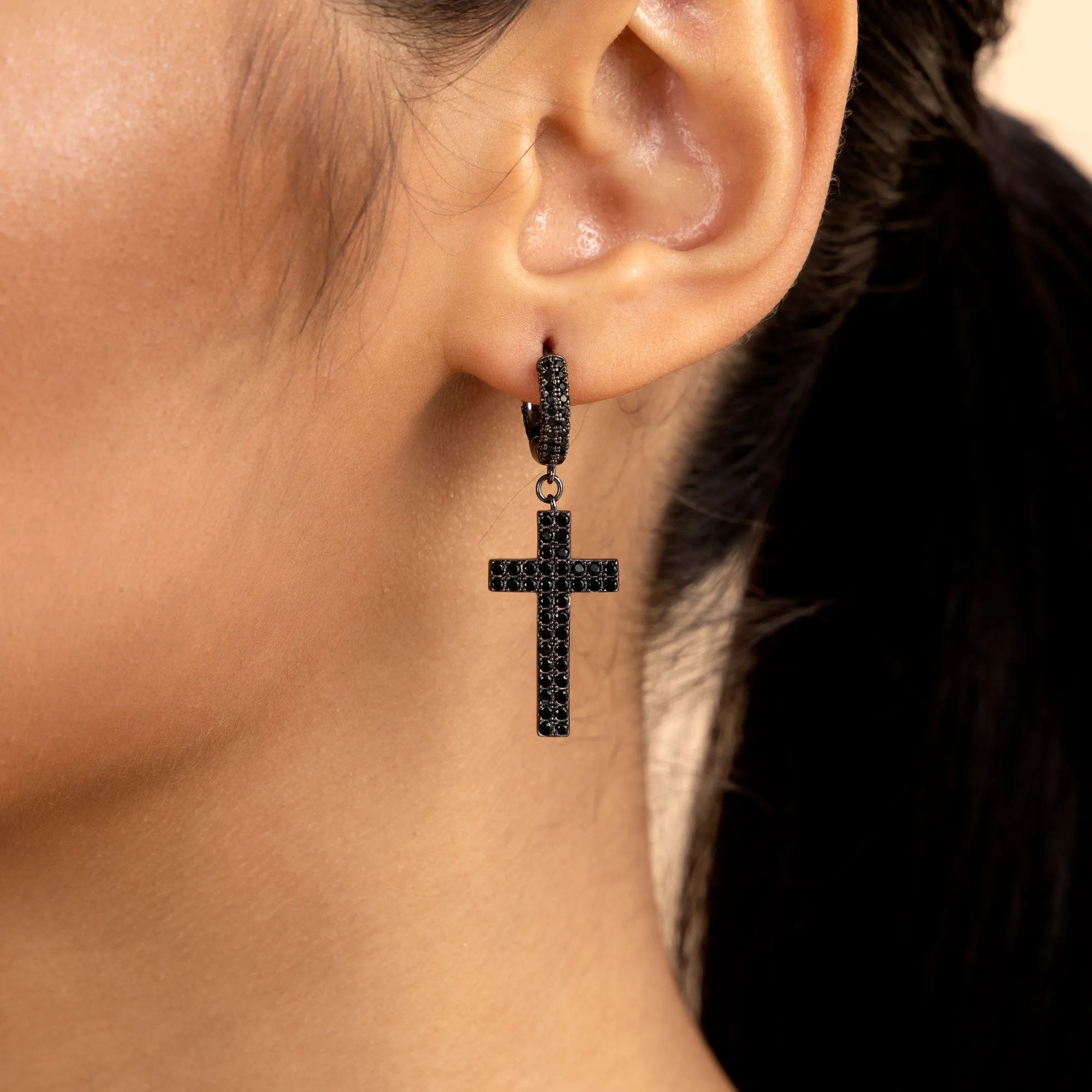 Women's Cross Earring (with Two-Row Gems)