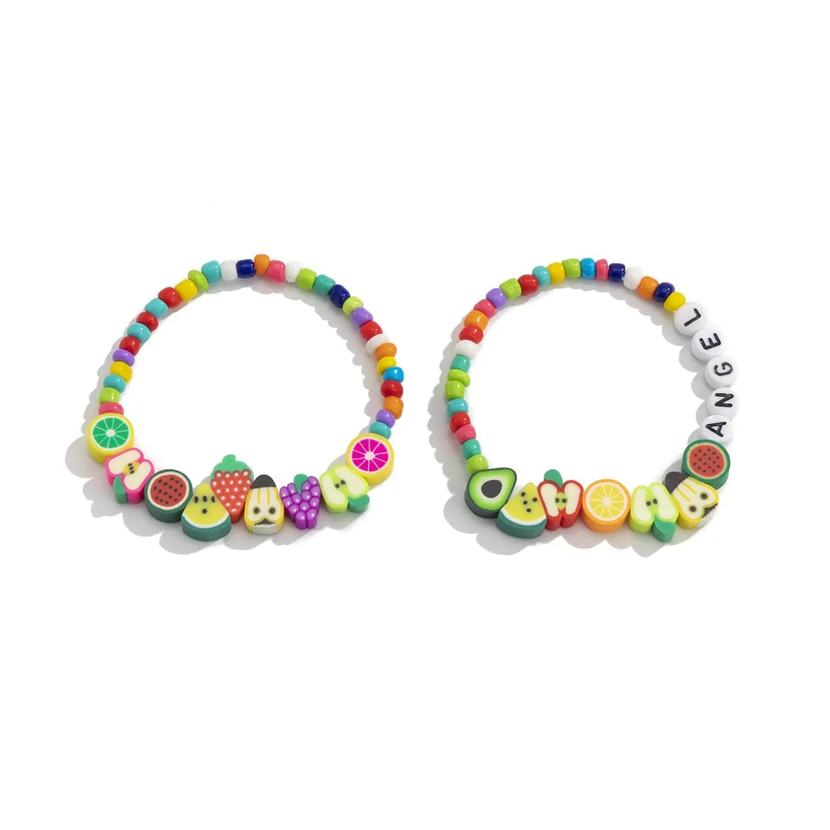 Yellow & Blue 'Angel' Fruit Beaded Stretch Bracelet Set