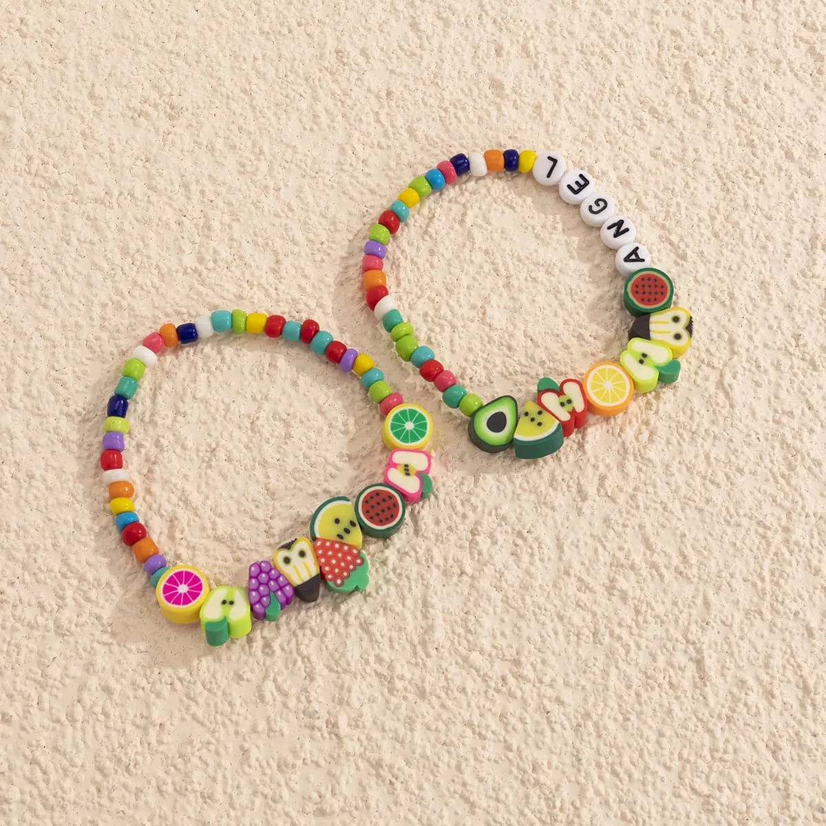 Yellow & Blue 'Angel' Fruit Beaded Stretch Bracelet Set