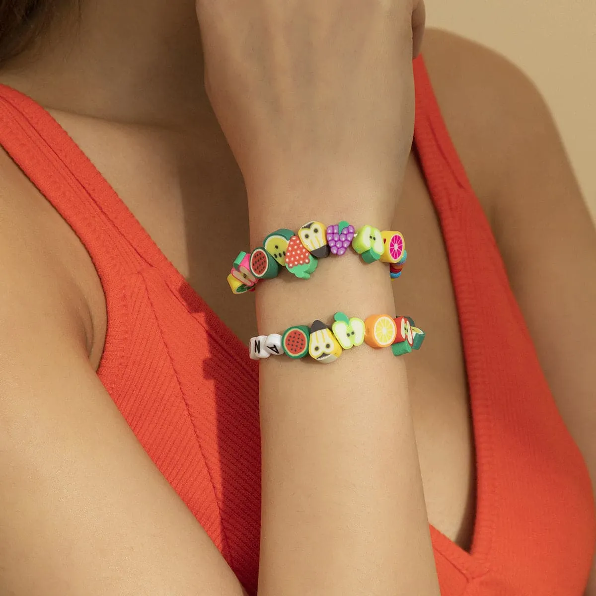 Yellow & Blue 'Angel' Fruit Beaded Stretch Bracelet Set