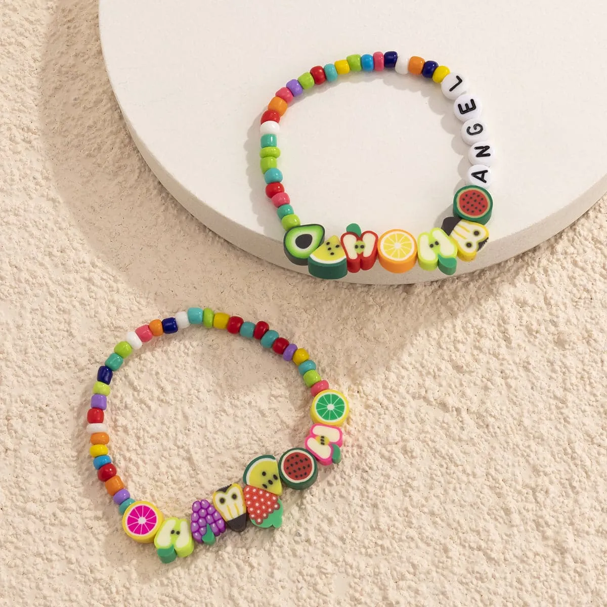 Yellow & Blue 'Angel' Fruit Beaded Stretch Bracelet Set