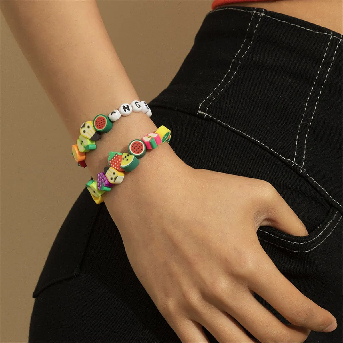 Yellow & Blue 'Angel' Fruit Beaded Stretch Bracelet Set