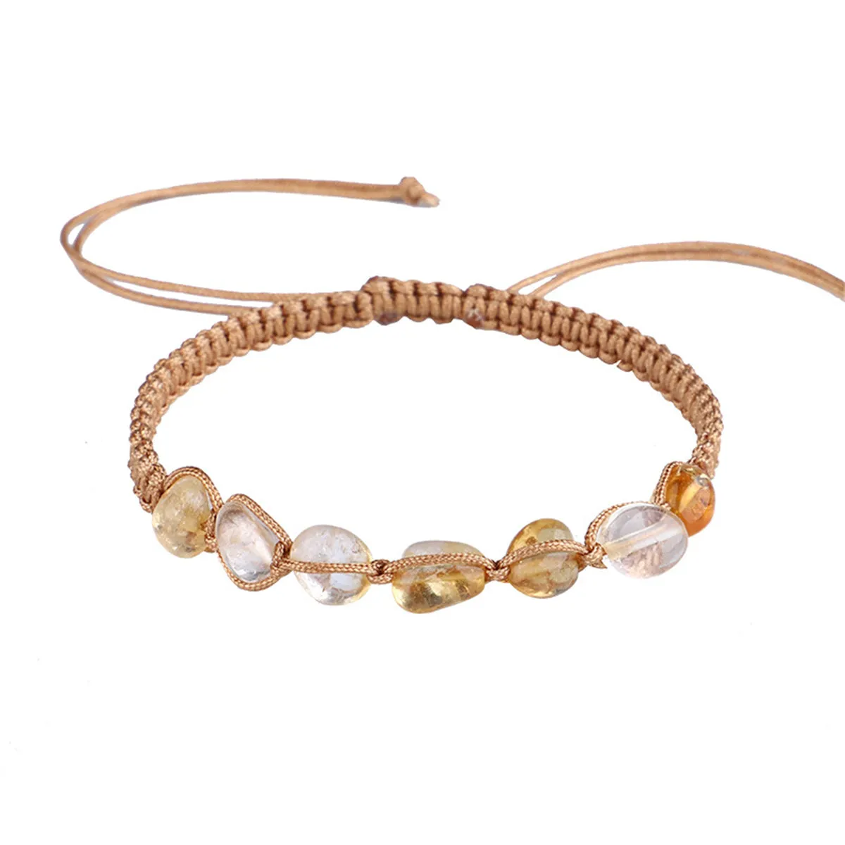 Yellow Quartz & Brown Adjustable Bracelet