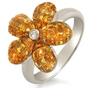 Yellow Sapphire & Diamond Floral Ring, 18k White Gold