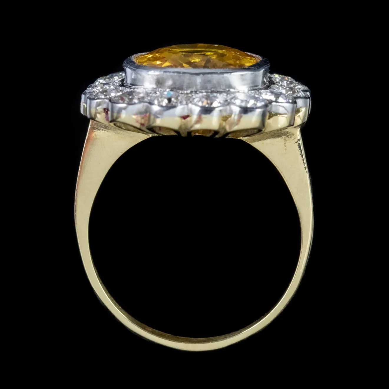 Yellow Sapphire Diamond Cluster Ring 18Ct Gold 6Ct Sapphire