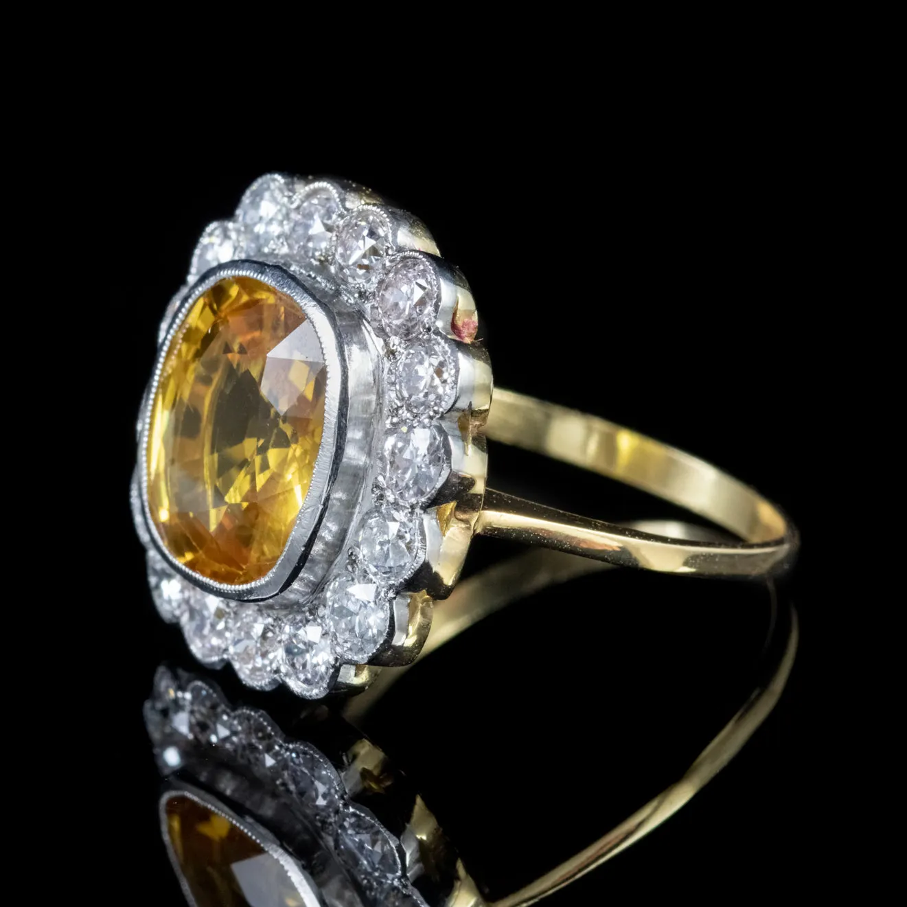Yellow Sapphire Diamond Cluster Ring 18Ct Gold 6Ct Sapphire