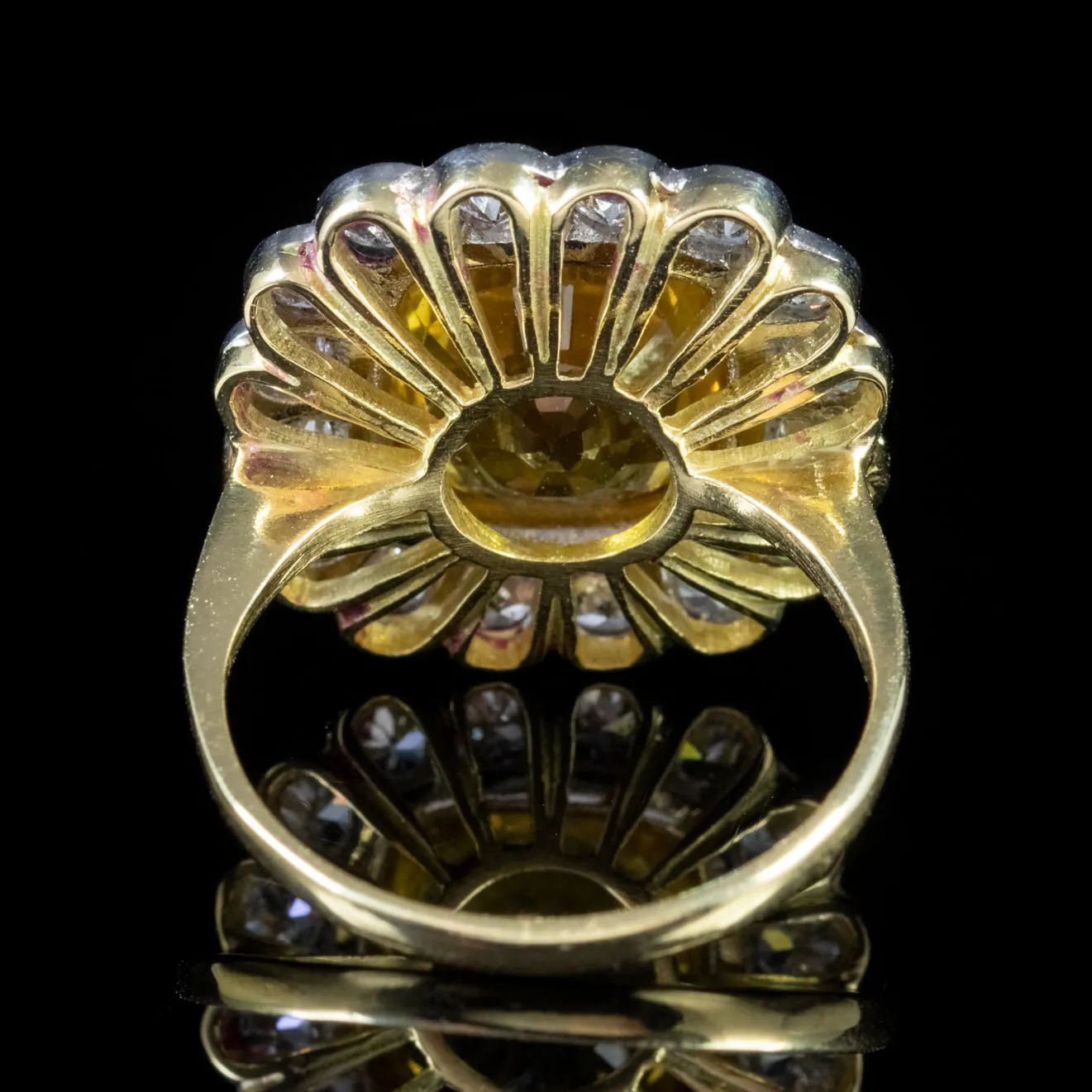 Yellow Sapphire Diamond Cluster Ring 18Ct Gold 6Ct Sapphire